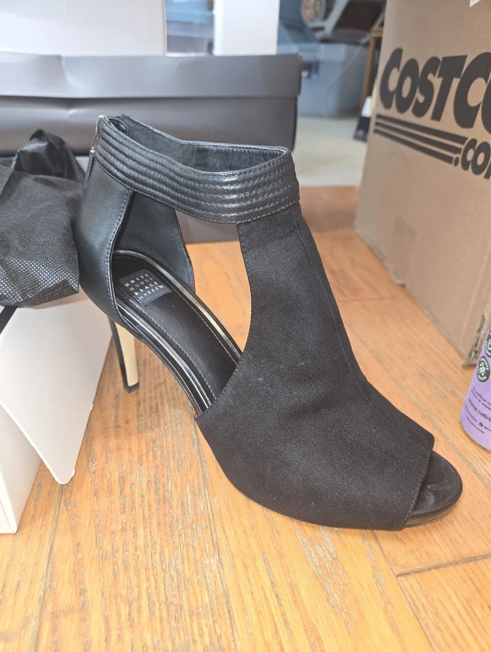 White House Black Market Black Peep-Toe Ankle Bootie with Elastic Strap